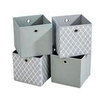 Home Source Cube Storage Boxes - Collapsible Fabric Storage Baskets for Shelves, Closet, Underbed - Foldable Canvas Organising Boxes for Toys, Wardrobe. 4 piece, 2 Grey 2 Patterned