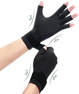 Copper Compression Arthritis Gloves with Strap, Best Copper Infused Glove for Women and Men, Fingerless Glove Hand Wrist Support for Carpal Tunnel, Arthritis, RSI, Tendonitis, 1 Pair, Black (S)
