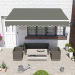 Greenbay Grey DIY Manual Patio Awning, Retractable Gazebo Outdoor Canopy, Garden Sun Shade - 4m x 3m