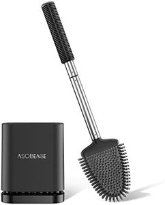 ASOBEAGE Toilettenbürste, Klobürste Silikon WC Bürsten mit flexiblen Borsten, Toilettenbürste mit schnell trocknendem Halter Set für Badezimmer (Schwarz, 1 Packung)