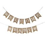 MiaLover Welcome Baby Banner Vintage Linen Welcome Baby Banner Rustic Linen Letter Bunting Garland Baby Shower Decoration for Home Party Reception