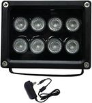 AUTENS IR Illuminator, 850nm 8-LEDs Wide Angle IP67 Waterproof Night Vision LED Array IR Infrared Light with Power Adapter for IP Camera CCTV Analogue Security Surveillance Camera (8LED 90 Degree)