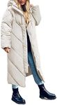 Flygo Womens Long Puffer Coat Long Sleeve Padded Winter Down Coats Hooded Parka Jacket(Beige-XL)