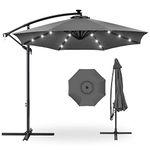 Best Choice Products 10ft Solar LED Offset Hanging Outdoor Market Patio Umbrella w/Easy Tilt Adjustment - Gray