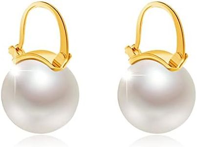 Kesaplan Pearl Earrings for Women Girls 14K Gold Plated Hypoallergenic Pearl Earrings 5A Cubic Zirconia Dangle Earrings Elegant Jewelry for Gifts