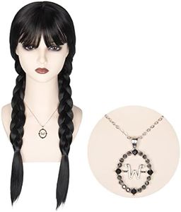 M MISS U HAIR Women Girls Long Black Braids Wig with Bangs Long Straight Pigtails Wig for Adult Costume Halloween Wig