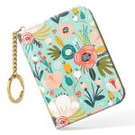 Nipichsha Credit Card Holder, Small RFID Card Wallet for Women, Slim Leather Card Holder Wallet, Credit Card Wallet Organizer, Pocket Business Card Case with Zipper & Keychain, Green Flower, Fashions