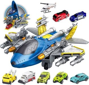 Frontoytall Fighter Toys with Mini Helicopter, Fire Truck, Construction Police Rescue Cars, Airplane, Educational Learning Toys for Kids Ages 3-12 (ASTM Certified), Blue