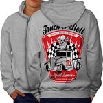 Wellcoda Truck and Roll Car Skull Mens Hoodie, Design on The Jumpers Back Grey 3XL