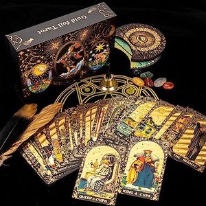 OceanWings Classic Tarot Cards Deck Set with Guidebook,Gold Foil Waterproof Tarot Cards Fortune Telling Toy with Crystal-Pendulum-for Beginners&Expert Readers