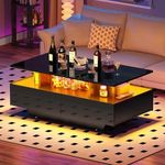 YITAHOME Coffee Tables for Living Room, LED Coffee Table with Storage, High Glossy Black Rectangular Coffee Table, Modern Center Table with Open Display Shelf & Sliding Drawers, Black