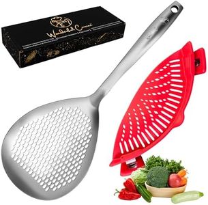 2-in-1 Kitchen Tool Set – Stainless Steel Skimmer Ladle & Silicone Clip-On Strainer – For Frying, Draining Pasta & Vegetables – Heat Resistant, Durable, BPA-Free, Universal Fit