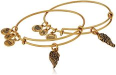 Alex and Ani Path of Symbols Wings Set of 2 Gold Expandable Wire Bangle Charm Bracelet, One Size, Metal, no Gemstone