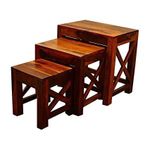 NISHANT HANDICRAFT Wooden Nesting Table | Nesting Stools Set of 3 | Peg Table | Solid Wood Sheesham, Dark Honey