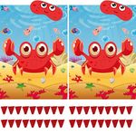 ASTARON 2 Sets Pin The Mouth on The Crab Game Ocean themed Birthday Party Supplies Decorations for Kids 2 Large Posters 21"x 28" with 48pcs Stickers Under The Sea Birthday Party Wall Home Decor