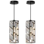 Aoceley Black Pendant Lights Modern Pendant Light Fixture, Mini Crystal Pendant Ceiling Light, Pendant Light for Kitchen Island, Dinning Room, Bedroom, Kitchen Sink Lighting (2-Pack)