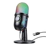 CTFIVING Gaming Microphone, USB PC Mic for Streaming, Podcasts, Recording, Condenser Computer Desktop Mic on Mac/PS4/PS5, with RGB Control, Mute Touch, Headphone Jack, Stand