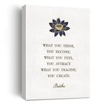 What You Think You Become Buddha Quote Canvas Wall Art Painting , BLue Lotus Flower Buddhism Print Poster for Yoga Studio Therapy Buddha Room, Zen Meditation Gift，Read to Hang Framed 12x15 In