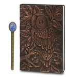 Faux Leather Owl Embossed Notebook Bronze A5 Size Ruled Diary Travel Journal Notebook with Hardcover Lined Journal Notebook Diary Birthday Gift Tourist Souvenirs