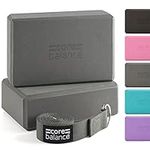 Core Balance Yoga Blocks Set Of 2 High Density EVA Foam with Adjustable Metal D Ring Cotton Strap (Grey)