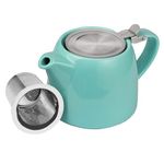 posud Ceramic Teapot with Infuser – Small Porcelain Loose Leaf Teapot for 2 – 550ml / 18.6 Oz Stump Tea Pot for 2 Cups with Strainer (Turquoise)