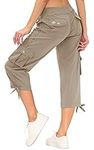 MoFiz Women's Sports Capri Pant Cargo Hiking Pants Lightweight Quick Dry Running Casual Outdoor UPF 50+ Button Pockets Khaki XL