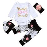 i-Auto Time Cute 4PCs Newborn Kids Baby Girl Daddy Little Princess Romper + Flowers Pants + Hat + Headband Outfit Set (0-3 Months)