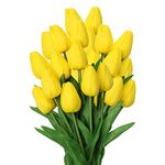 20 Pcs Yellow Tulips Artificial Flowers Real Touch Fake Tulips Fake Flowers for Mother's Day 13.5" Faux Tulips Faux Flowers Bulk Artificial Tulips Flowers for Vase Centerpieces Home Wedding Bouquet