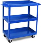 HORUSDY Blue 3-Tier Tool Storage Trolley, Workshop Steel Tool Cart Mechanic Swivel Lockable Wheel with Screwdriver Holder, 150KG Capacity