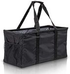 Lucazzi Extra Large Utility Tote Bag - Oversized Collapsible Reusable Wire Frame Rectangular Canvas Basket With Two Exterior Pockets For Beach, Pool, Laundry, Car Trunk, Storage - Black