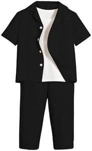 Verdusa Boy's 2 Piece Sets Linen Set Going Out Summer Outfits Button Up Shirt and Pants Set Matching Sets Black 13 Years