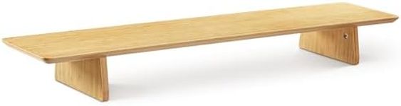 Navaris Dual Monitor Stand Riser - Real Wood Double Width Desk Shelf for Holding 2 Computer Screens - 42.9" x 9.1" x 4.7" (109cm x 23cm x 12cm) - Bamboo