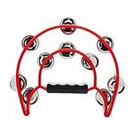 Musfunny Hand Tambourine Double Row Metal Jingles Bell Half Moon Hand Percussion Tambourines Musical Instrument Gifts for Adults, Music Classes, Bands, Dancing, Party, Church, KTV (Red)