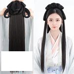 RAKUTE Hanfu Wig Synthetic Headband Women Chinese Style Hair Piece Antique Modelling Cosplay Pad Hair Accessorie Headdress Black Accessories