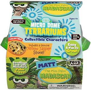Toys by Nature Character Micro Domes Palm Plant Terrarium Starter Kit, Decorative and Easy-to-Grow Mini Terrariums with Complete Supplies and Genuine Jasper Stone! (Matt The Madagascar Mini Palm)