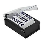 Acrimet 3 X 5 Card File Holder Organizer Metal Base Heavy Duty (AZ Index Cards and Divider Included) (Black Color with Crystal Plastic Lid Cover)