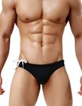 Arjen Kroos Men's Bikini Briefs Bottoms Low Rise Tagless Swimwear Solid Beach Sea Pool Swimsuit with Adjustable Drawstring,black-ak2131,large