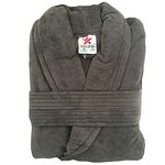 Stars and Stripes Organic Ecological Sustainable Charcoal Grey Cotton Velour Terry Bathrobe (S/M)