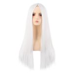 MapofBeauty 28 Inch/70 cm Monochrom Side Bangs Long Straight High Temperature Fiber Fashion Wig (White)