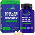 LoveBug Probiotics Immune Support Daily Probiotic for Men & Women, 40 Billion CFU & 6 Strains, Includes Vitamin C, Zinc & Echinacea, 30 Capsules, Vegan & Non-GMO