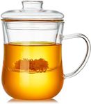 Glass Tea Cup with Infuser and Lid 14OZ/400ML, Heat Resistance Borosilicate Glass, Tea Infuser Mug, Teacups for Blooming and Loose Leaf Tea, Milk, Tea Bag, Juice, Coffee, Stovetop Safe