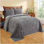 Better Trends 100% Cotton Chenille Bedspreads King Size, Rio Collection Floral Design Bed Cover in Gray - Tufted Cotton Bedspreads, Lightweight Bedspreads & Coverlets