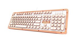 AZiO MK-RETRO-L-02-US Retro Classic Posh USB Luxury Vintage Back lit Mechanical Keyboard, White/Copper