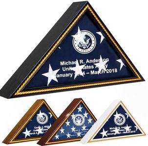 Officially Licensed U.S. Army Flag Display Case – Solid Wood Military Flag Case with Personalized Engraving – Veteran, Memorial & Retirement Gift – Fits 5’ x 9.5’ Folded Flag (Black)