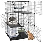 RUN.SE 3-Tier Cat Cages Pet Playpen Small Animal Cage DIY Kennel with Doors, Ramps and Storage Indoor for Rabbit, Kitten, Chinchillas, Guinea Pig, Ferret, Puppy (Black)