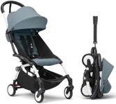Stokke YOYO3 Stroller from 6 Months - Includes White Frame/Aqua Seat Cushion + Canopy - Folds in & Out in a Flash - Light & Compact - Carry-On Compatible