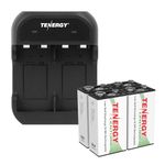 Tenergy TN141 2 Bay 9V Smart Charger with 4 pcs Centura Low Self-discharge 9V NiMH Rechargeable Batteries AD