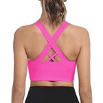 Leversic Women's Workout Bra Mid Impact Wirefree Removable Padding Sports Bra Cross Back Yoga Bra for Gym Fitness Running Jogging(Rose Pink,M)