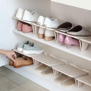 Shoe Stacker Slotz Space Saver, Shoe Racks for Closet Organization No Assembly Require, Durable Plastic Shoes Holder for Home Storage, Apricot, 4 Pack …