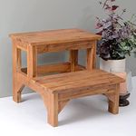 MURALICRAFT Solid Sheesham Wood 2 Step Stool for Kitchen | Wooden Foot Rest Stool for Living Room | Rosewood Stepping Footstool/Foot Stool | | Multipurpos Two-Step Stool for Home | Teak Finish